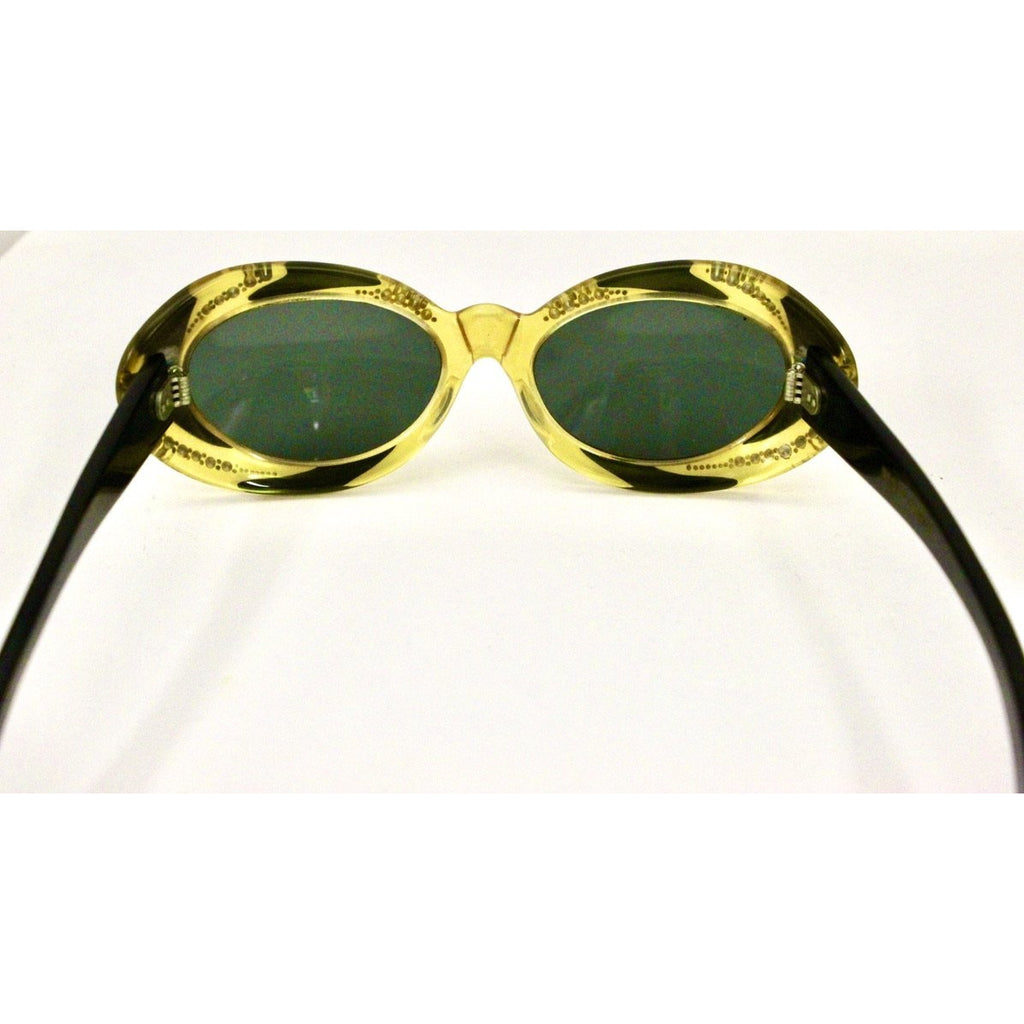VTG Sunglasses Made In France Oval Cateye Cat Eye 2 Tone Rhinestone 1950-60s The Best Vintage Clothing