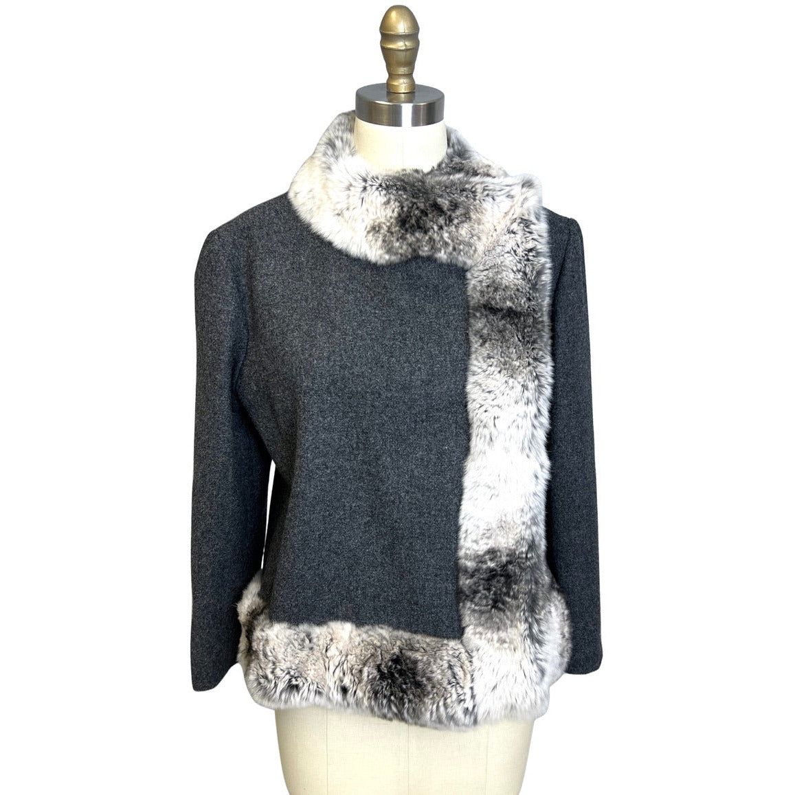 Vtg 1970s Boxy Charcoal Gray Wool Jacket Chinchilla Fur Trim Vtg 1970s Boxy Charcoal Gray Wool Jacket Chinchilla Fur Trim
