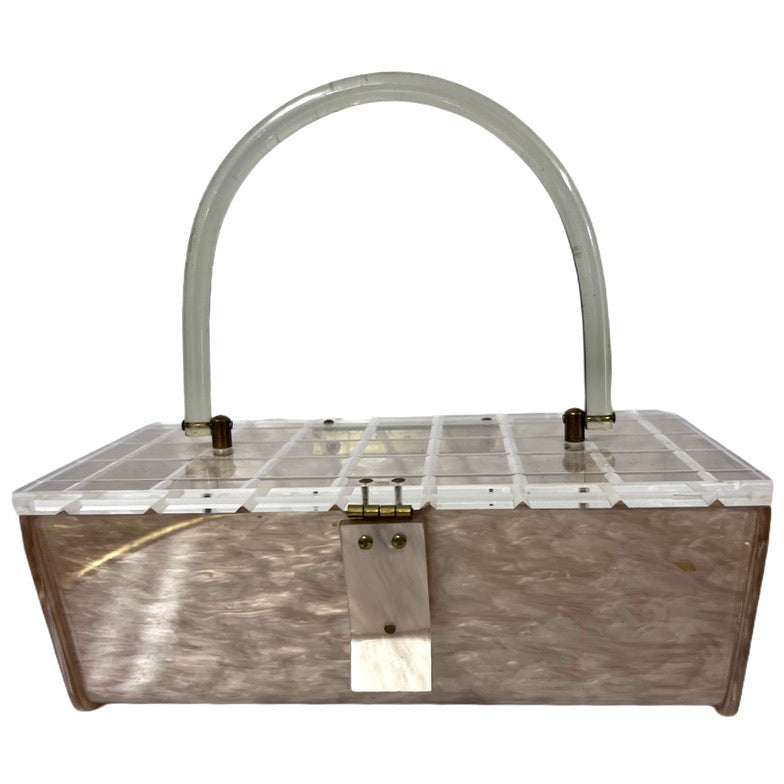 1950s Pearlized Gray Marble LUCITE Rectangle Box Purse MCM The Best Vintage Clothing