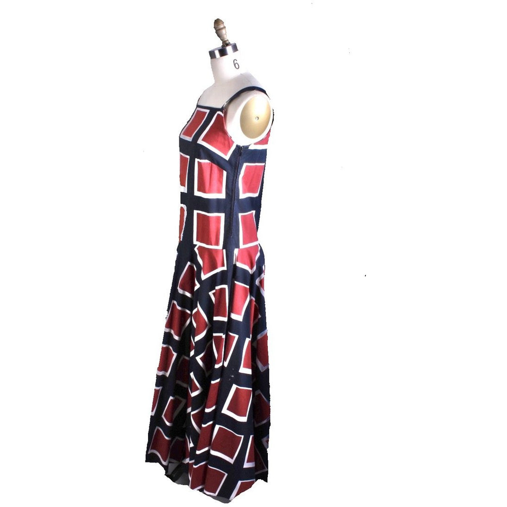 Vintage 1971 Marimekko Jumper Maxi Sleeveless Full Skirt Maxi Dress Cotton 38/10 Blue Red marimekko The Best Vintage Clothing