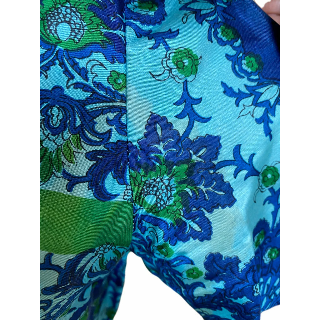 VTG Arkay Silk Dress 50s Hooded Unique Blue Floral Border S Day Dress Zip Front Dresses The Best Vintage Clothing