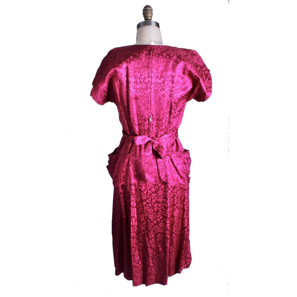 Vintage 1940s Dress Deep Fuchsia Damask WW2 Womens Sz S/M Hip Drapes Women's,New Arrivals The Best Vintage Clothing