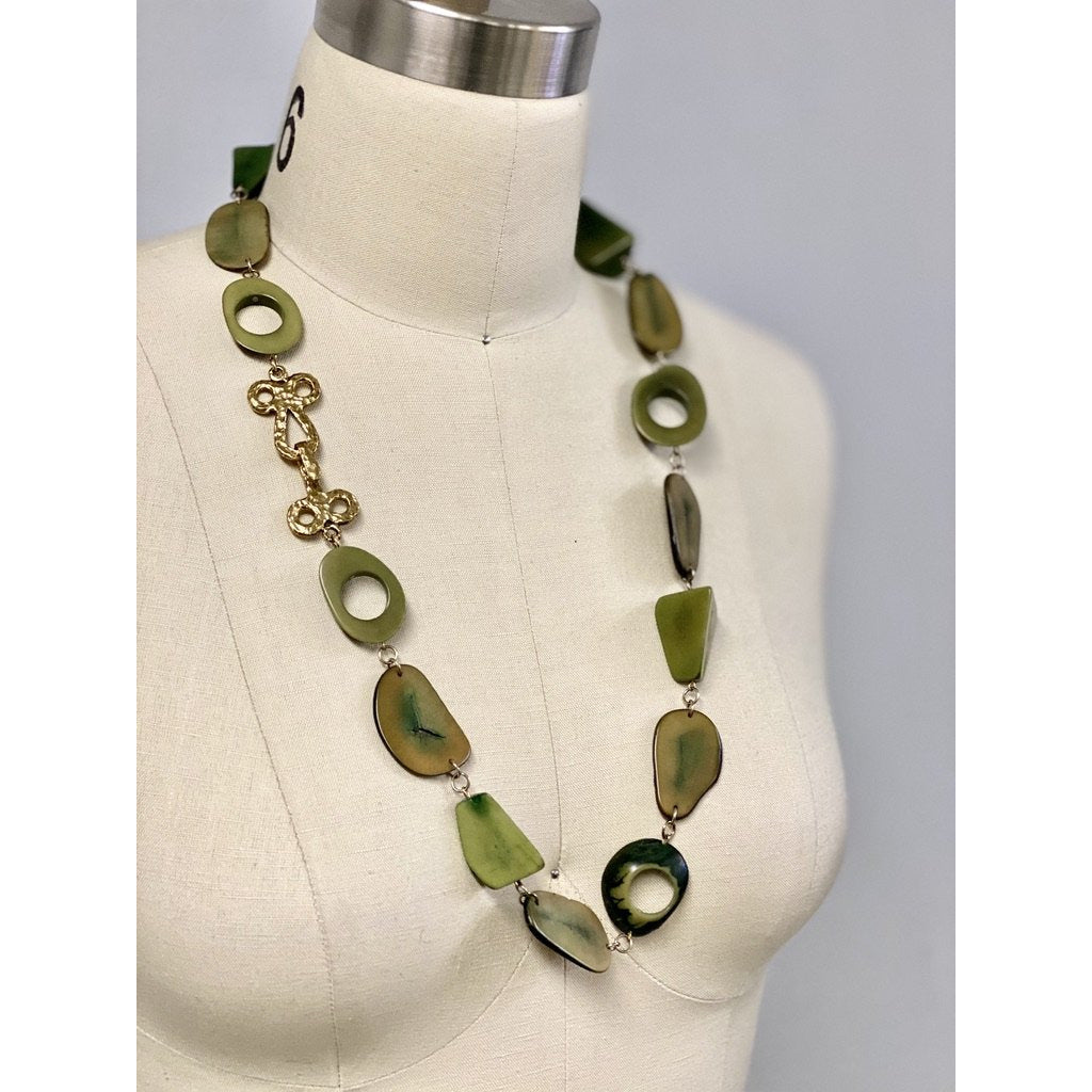 Vintage Necklace Robert Zentall Green Super Chunky Plastic 1970s 28" Jewelry Robert Zentall