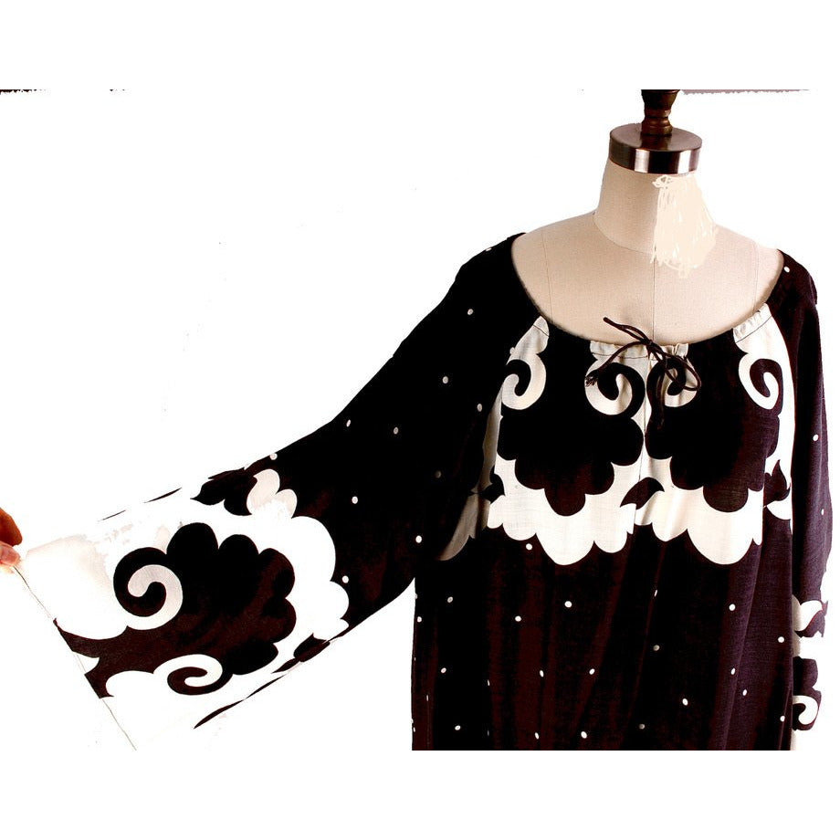 Vintage 1970s Utria Finland Wool Voile Black & White Maxi Peasant Dress O/S marimekko The Best Vintage Clothing