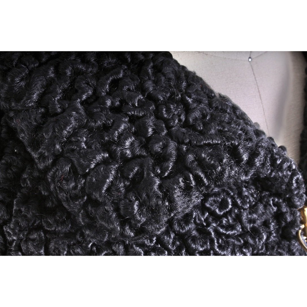 Vintage Schiaparelli Black Persian Lamb Jacket Coat Womens L XL Zip Front Red Lining coat The Best Vintage Clothing