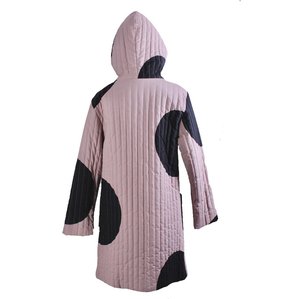 Vintage Vuokko Huge Polka Dot Cotton Quilted Womens Hooded Coat Snap Front Mod XS/S marimekko Vuokko