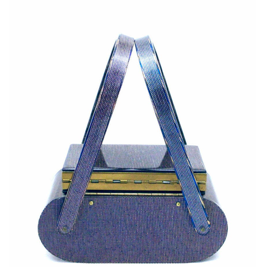 VTG Wilardy Periwinkle Iridescent Lucite Bag With Compact In Lid 1940s Box Purse New Arrivals The Best Vintage Clothing