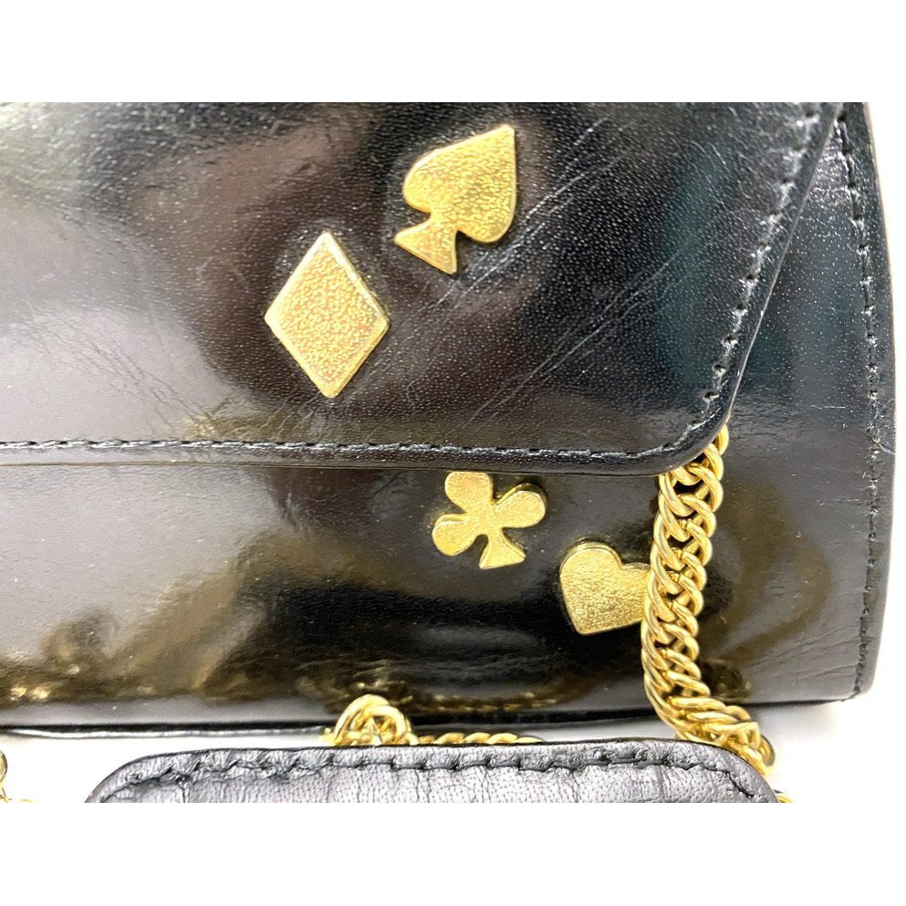 Albert Nipon Vintage Black Leather Card Suits Purse Crossbody heart Retro Spade New Arrivals The Best Vintage Clothing