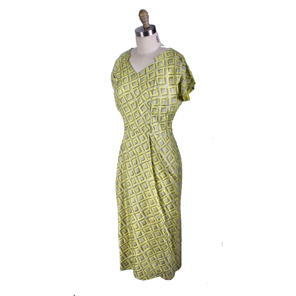 Vintage 1950s Silk Dress Wiggle MCM Roseweb Chartreuse/Black Dress & Jacket Size M NWOT suit The Best Vintage Clothing