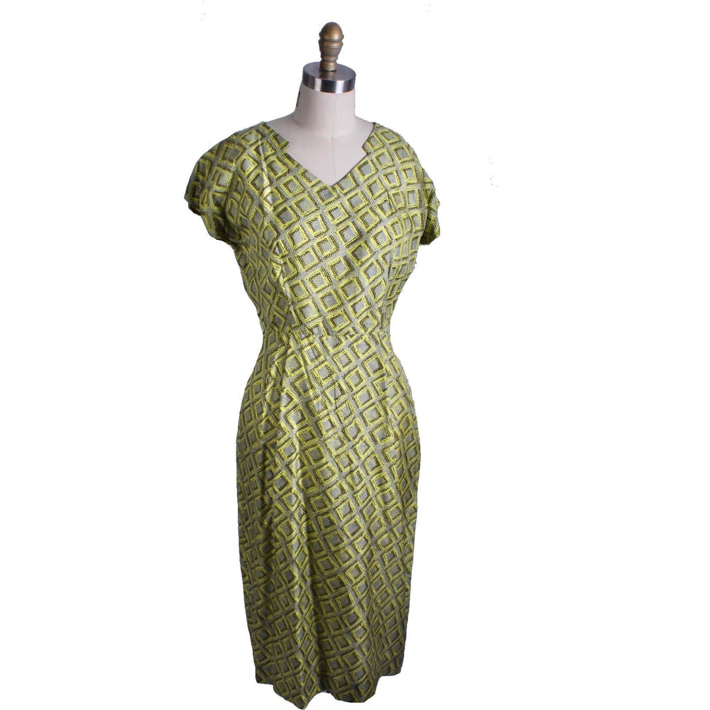 Vintage 1950s Silk Dress Wiggle MCM Roseweb Chartreuse/Black Dress & Jacket Size M NWOT suit The Best Vintage Clothing