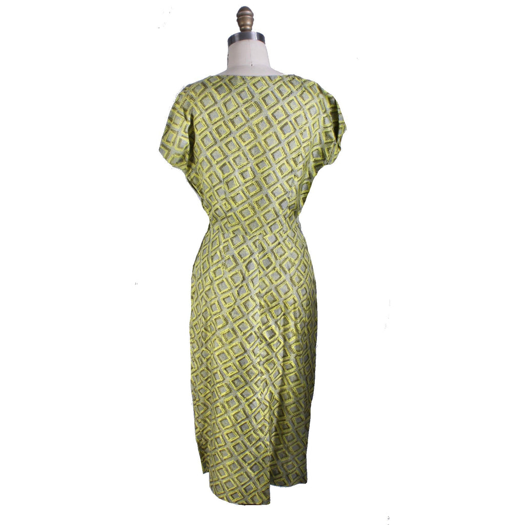 Vintage 1950s Silk Dress Wiggle MCM Roseweb Chartreuse/Black Dress & Jacket Size M NWOT suit The Best Vintage Clothing