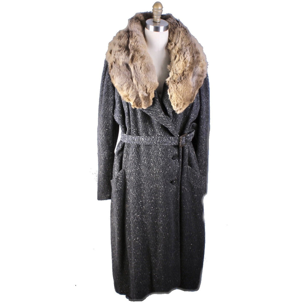 Womens 1920s Art Deco Coat Downton Miss Fisher Heavy Tweed Large Fur Trimmed The Best Vintage Clothing