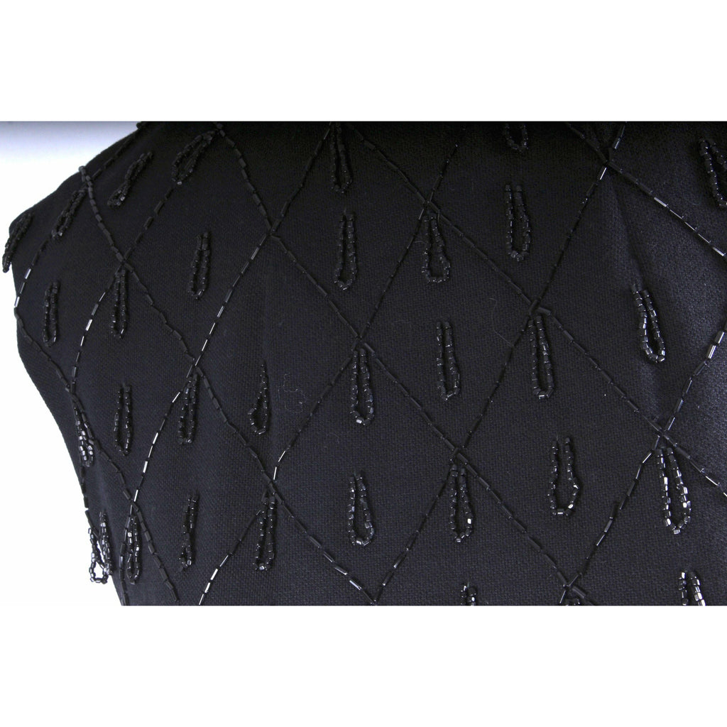 VTG Sleeveless Shell Cocktail Black Beaded Satin Peplum Evening 1950s-60s S/M The Best Vintage Clothing