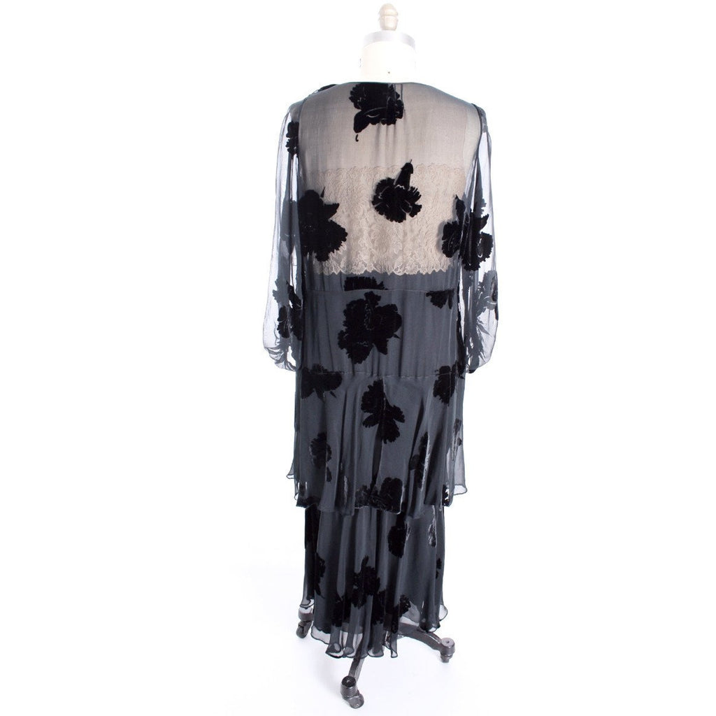 Downton Gatsby 1920s Flapper Gown Vintage Black Velvet Burnout Dress 40-38-44 Deco The Best Vintage Clothing