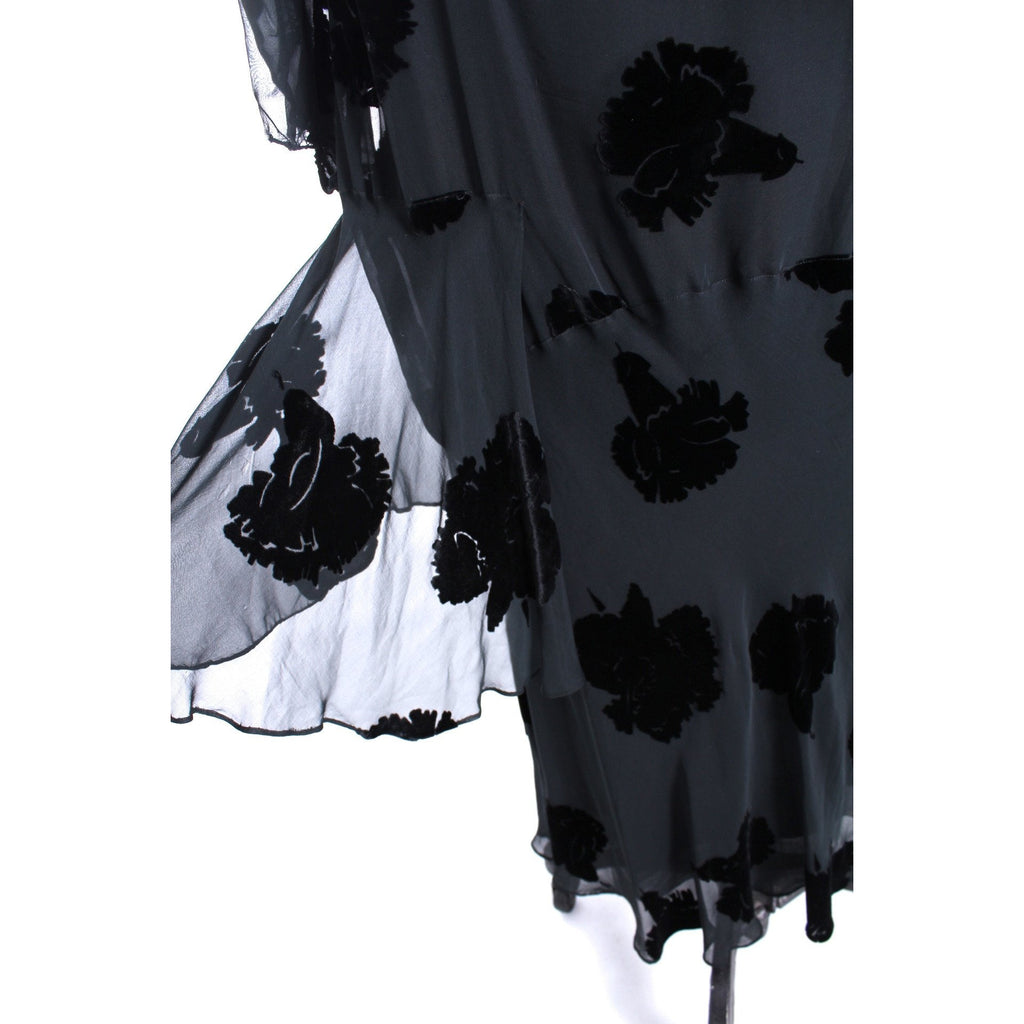 Downton Gatsby 1920s Flapper Gown Vintage Black Velvet Burnout Dress 40-38-44 Deco The Best Vintage Clothing
