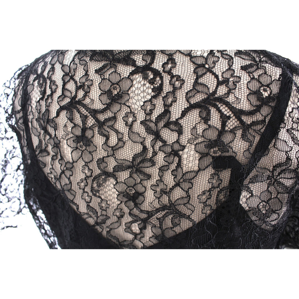 VTG 1940s Lace Gown Black Full Length M + Slip Wearable 40-32-44 The Best Vintage Clothing