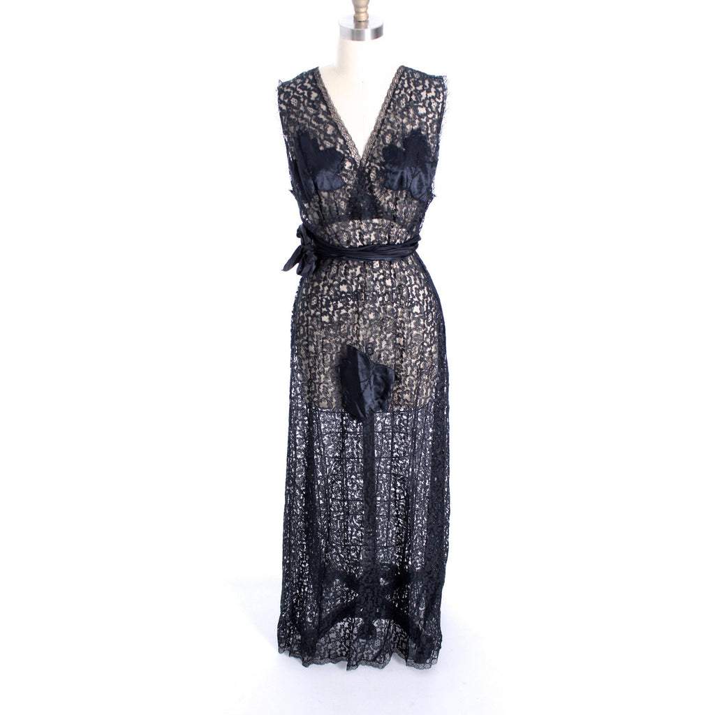 NOS Black Lace 1930s Negligee Lingerie Nightgown Risque! Never Worn Large Sz 40 The Best Vintage Clothing