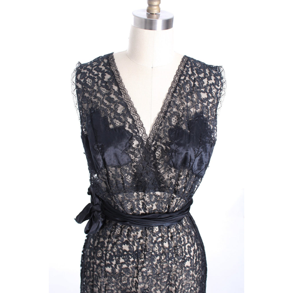 NOS Black Lace 1930s Negligee Lingerie Nightgown Risque! Never Worn Large Sz 40 The Best Vintage Clothing