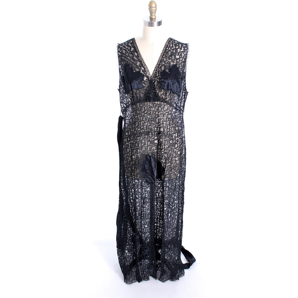 NOS Black Lace 1930s Negligee Lingerie Nightgown Risque! Never Worn Large Sz 40 The Best Vintage Clothing