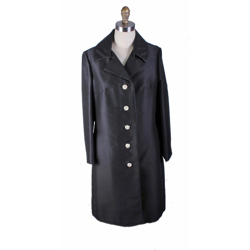 Vintage Silk/Wool Coat Womens Black 1960s Evening RHinestone Buttons Top Quality M/L Coats & Jackets The Best Vintage Clothing