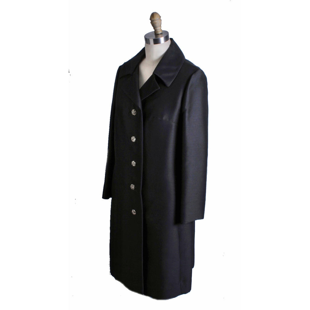 Vintage Silk/Wool Coat Womens Black 1960s Evening RHinestone Buttons Top Quality M/L Coats & Jackets The Best Vintage Clothing