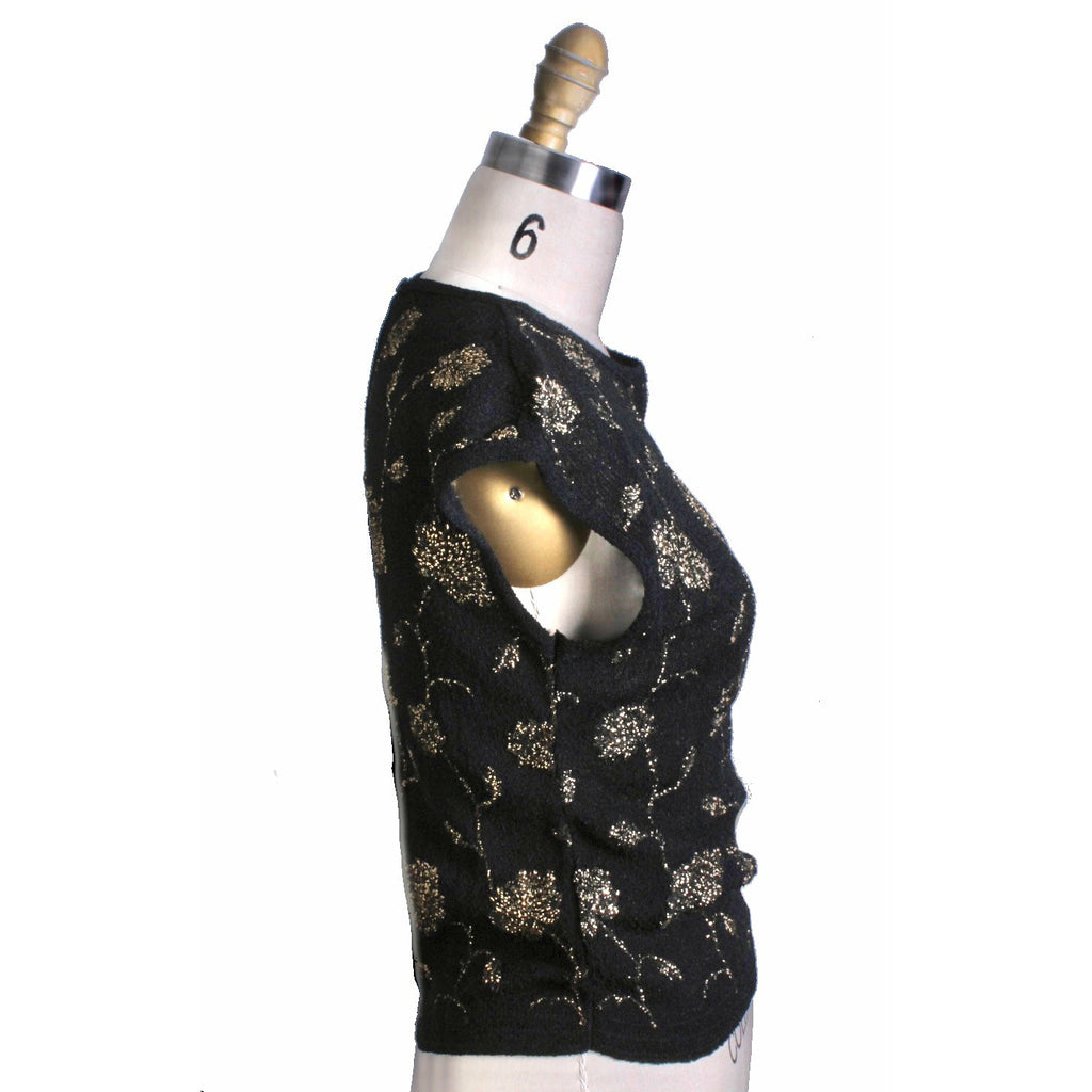 VTG Black/ Gold Floral Metallic Rayon Boucle Shell Tank Knit "Stylebest" Womens S The Best Vintage Clothing