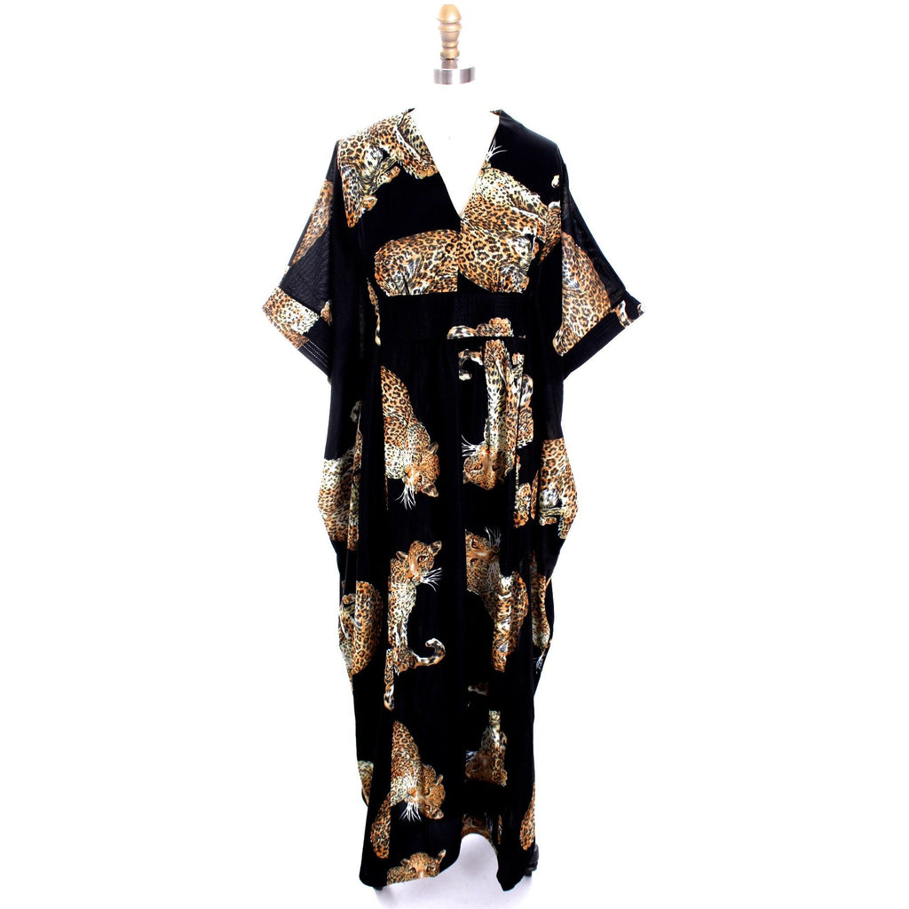 Vintage 1970s Lounge Caftan Robe Cat Leopard Animal Print Butterfield 8 Nylon O/S The Best Vintage Clothing