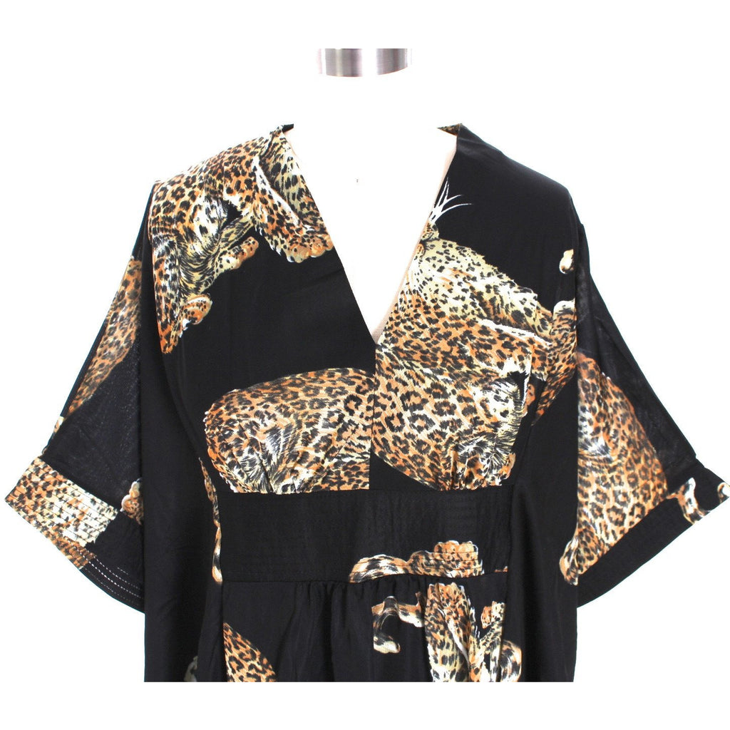 Vintage 1970s Lounge Caftan Robe Cat Leopard Animal Print Butterfield 8 Nylon O/S The Best Vintage Clothing