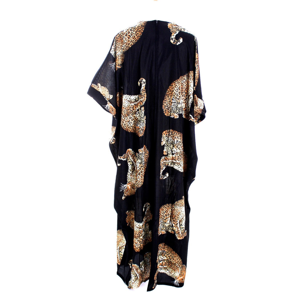 Vintage 1970s Lounge Caftan Robe Cat Leopard Animal Print Butterfield 8 Nylon O/S The Best Vintage Clothing