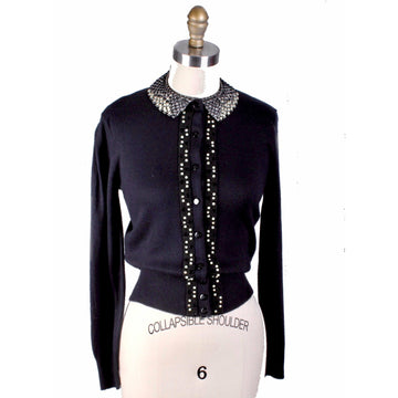 Womens Vintage 1950s Lampl Fashions Orlon Sweater Black Pearls Bling Womens M The Best Vintage Clothing