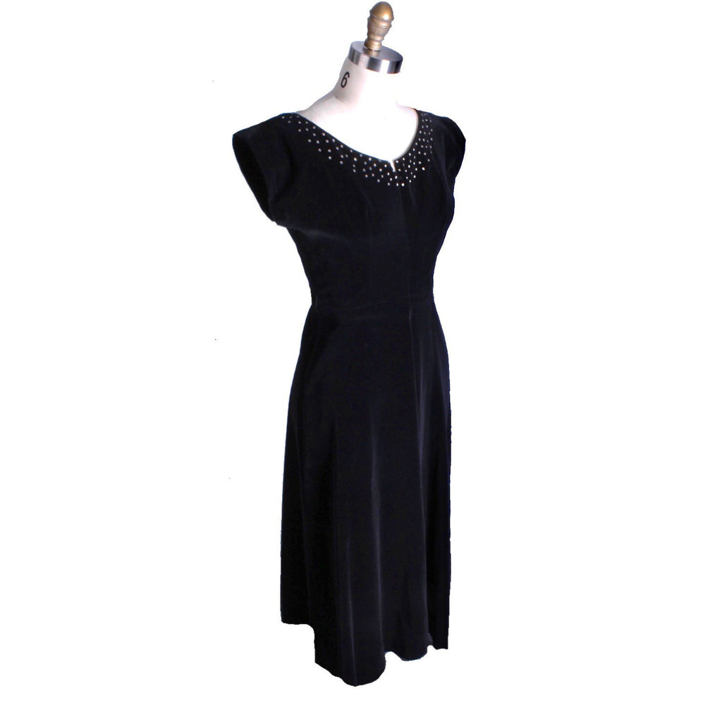 Full Skirted Vintage Black Velvet Party Dress 1950S 36-28-Free Rhinestone Accents Cart2cart The Best Vintage Clothing
