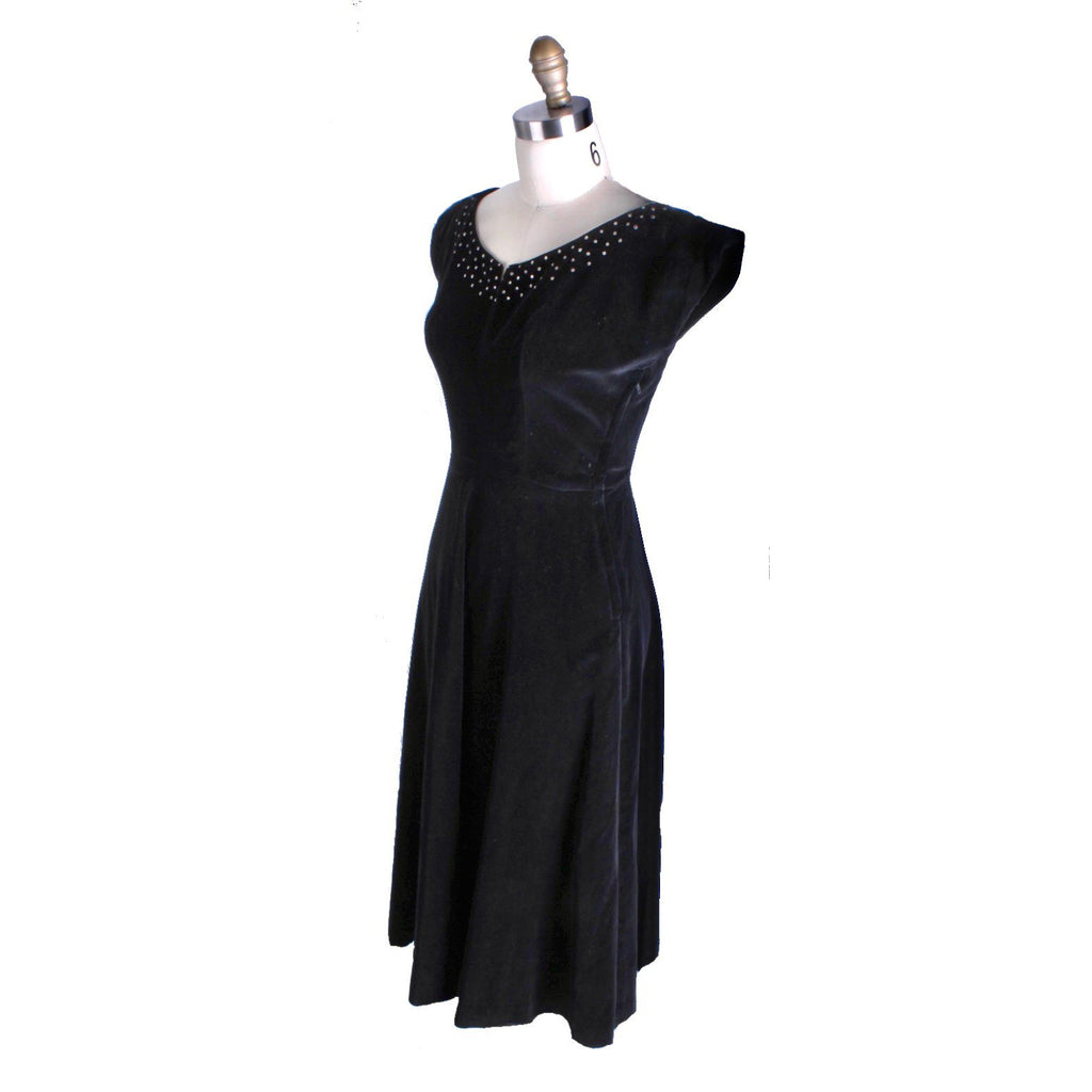 Full Skirted Vintage Black Velvet Party Dress 1950S 36-28-Free Rhinestone Accents Cart2cart The Best Vintage Clothing