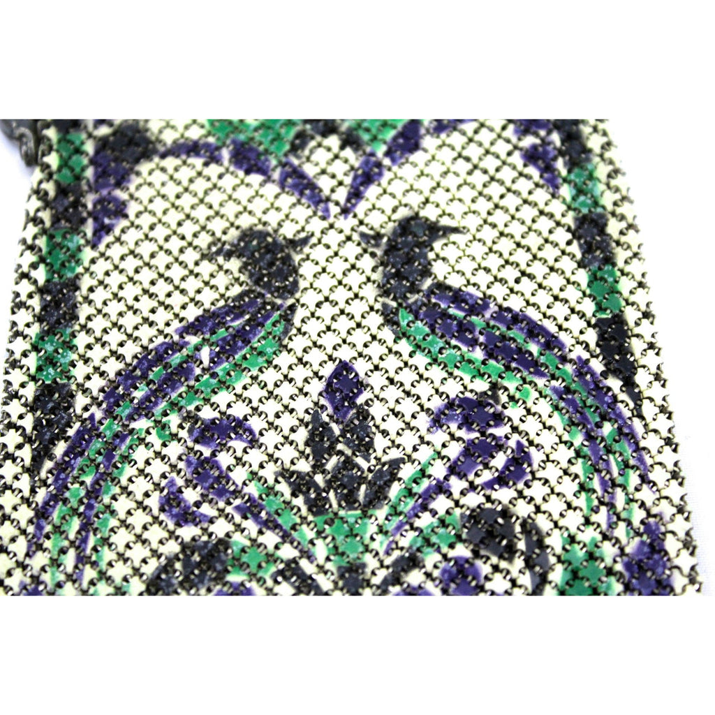 Antique Art Deco MANDALIAN MFG. CO. signed 1920s Mesh Metal Purse Purple Green Birds purses The Best Vintage Clothing