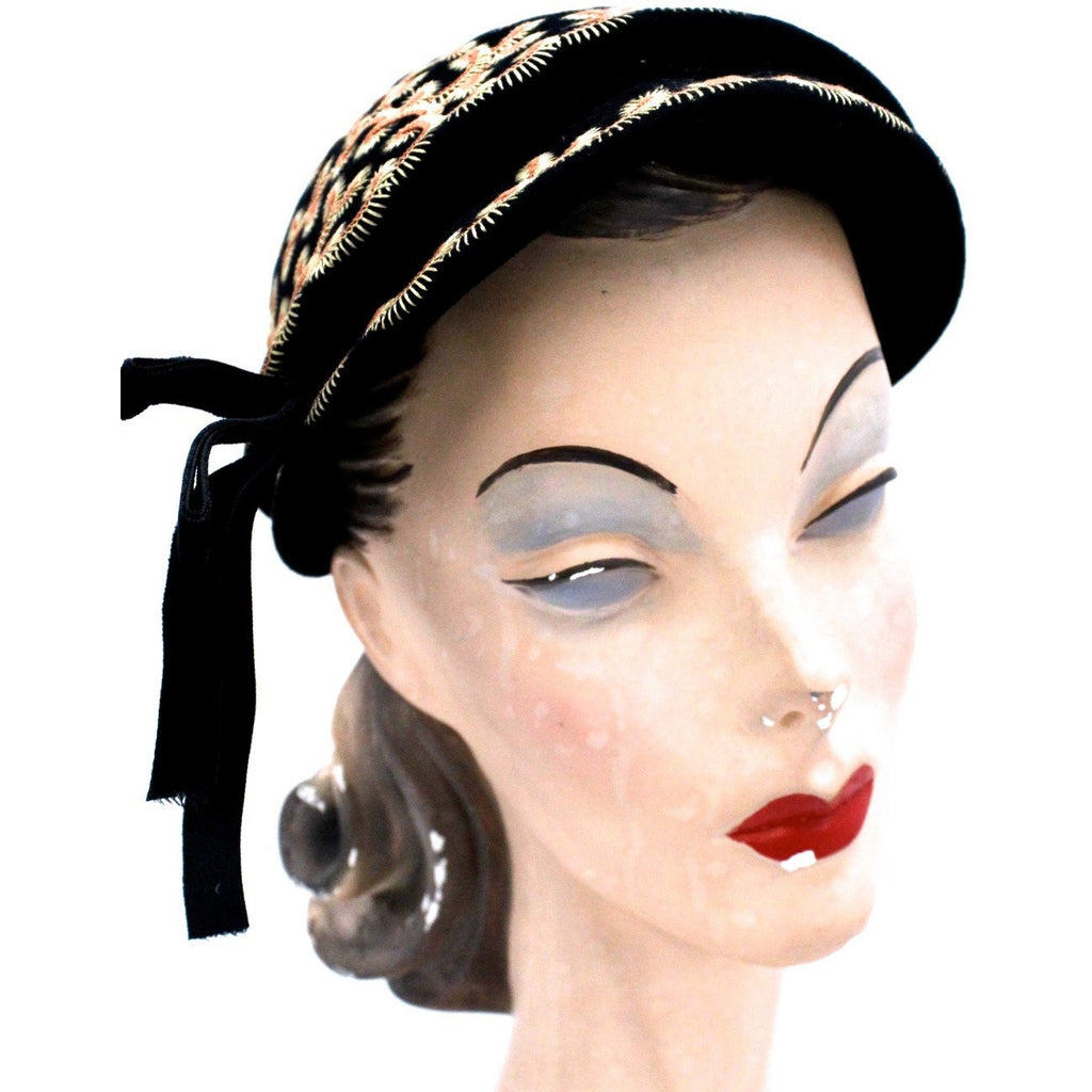 Vintage Hat Jack O'Connell Russ Russell Embroidered Black / Copper 1950S Hats vendor-unknown