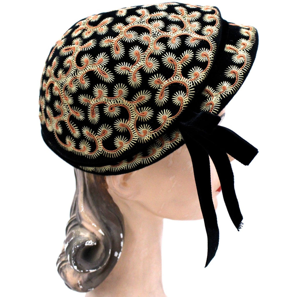 Vintage Hat Jack O'Connell Russ Russell Embroidered Black / Copper 1950S Hats vendor-unknown