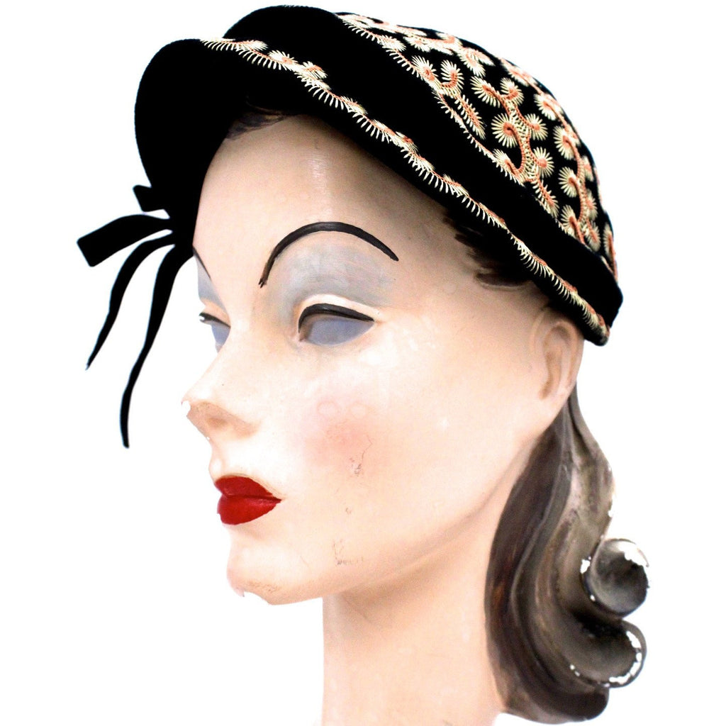 Vintage Hat Jack O'Connell Russ Russell Embroidered Black / Copper 1950S - The Best Vintage Clothing
 - 1