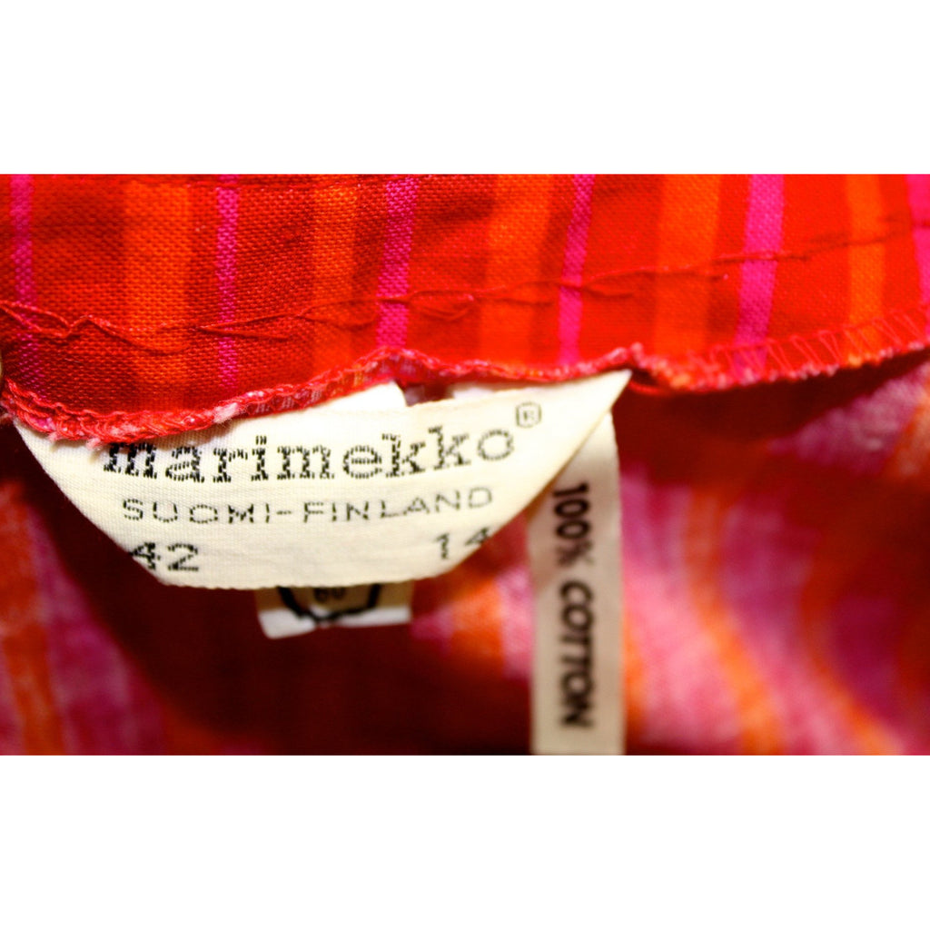 Vintage Marimekko Piccolo Dress Red Orange Striped Cotton Jumper Tent Dress 1960s M L 42/14 marimekko marimekko