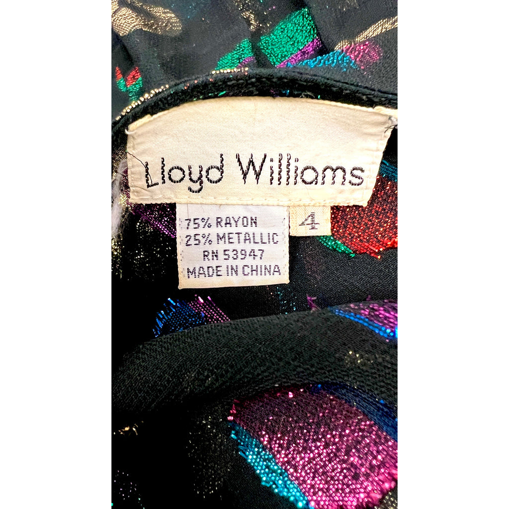 Lloyd Williams Blouse 80s Black /Metallic colorful Rayon Polka Dots Sz M/L vintage blouse The Best Vintage Clothing