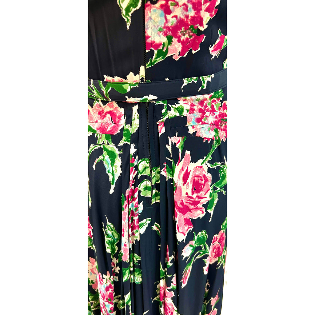 Amazing 1940s Black Famous Frocks Vintage Dress Rayon Print Black. Pink Floral Womens M The Best Vintage Clothing