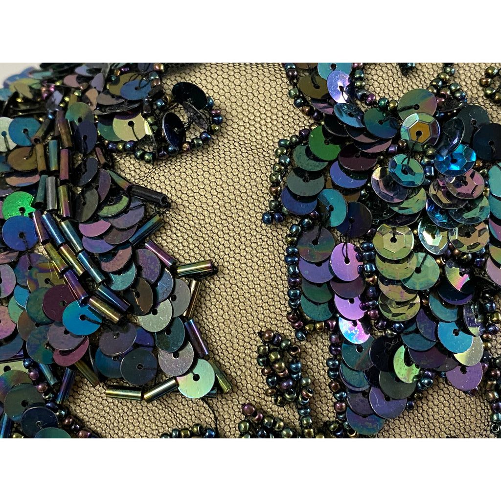 Vintage Embroidered Net Sequin Beaded Collar Black Blue Carnival Frog Closure The Best Vintage Clothing