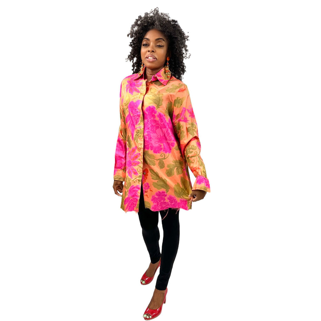 Vintage Calypso Colorful Mod Silk Tunic 1960s M/L tops The Best Vintage Clothing