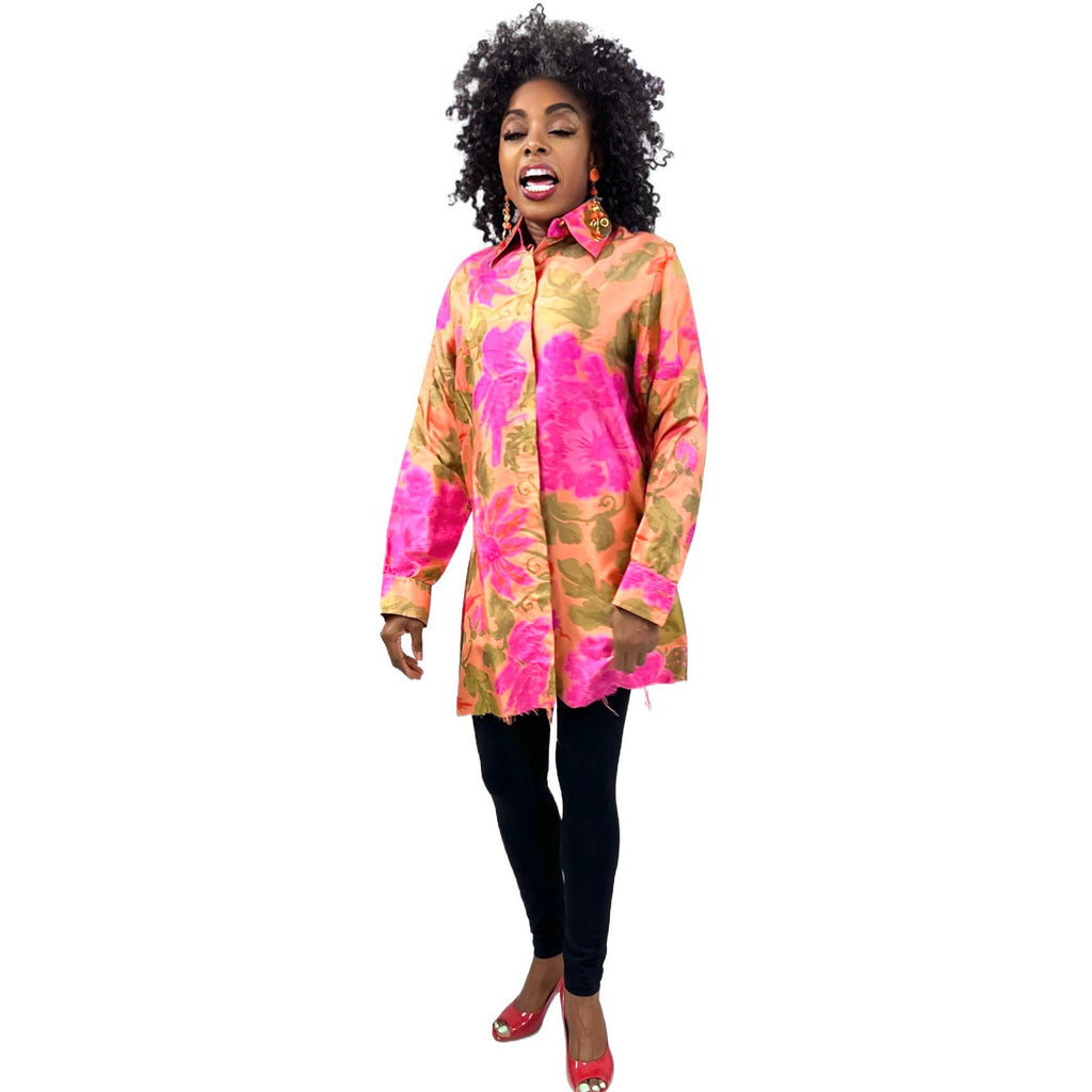 Vintage Calypso Colorful Mod Silk Tunic 1960s M/L tops The Best Vintage Clothing