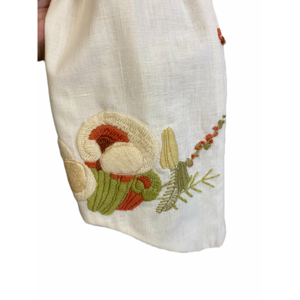 Vintage Linen Maxi Dress Gown Embroidered Mushrooms 1970s Empire Waist S Dresses The Best Vintage Clothing