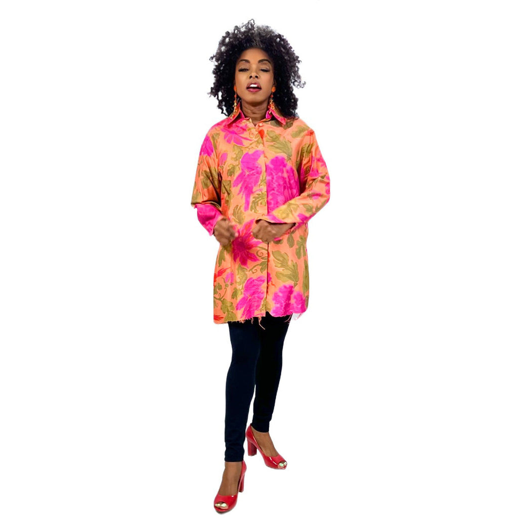 Vintage Calypso Colorful Mod Silk Tunic 1960s M/L tops The Best Vintage Clothing