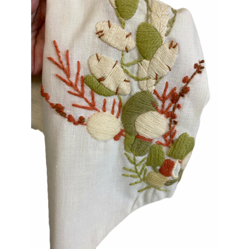 Vintage Linen Maxi Dress Gown Embroidered Mushrooms 1970s Empire Waist S Dresses The Best Vintage Clothing