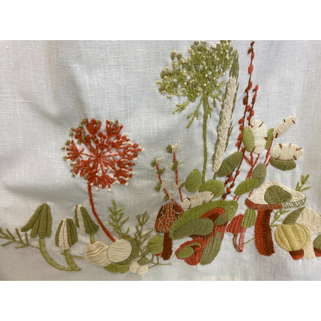 Vintage Linen Maxi Dress Gown Embroidered Mushrooms 1970s Empire Waist S Dresses The Best Vintage Clothing