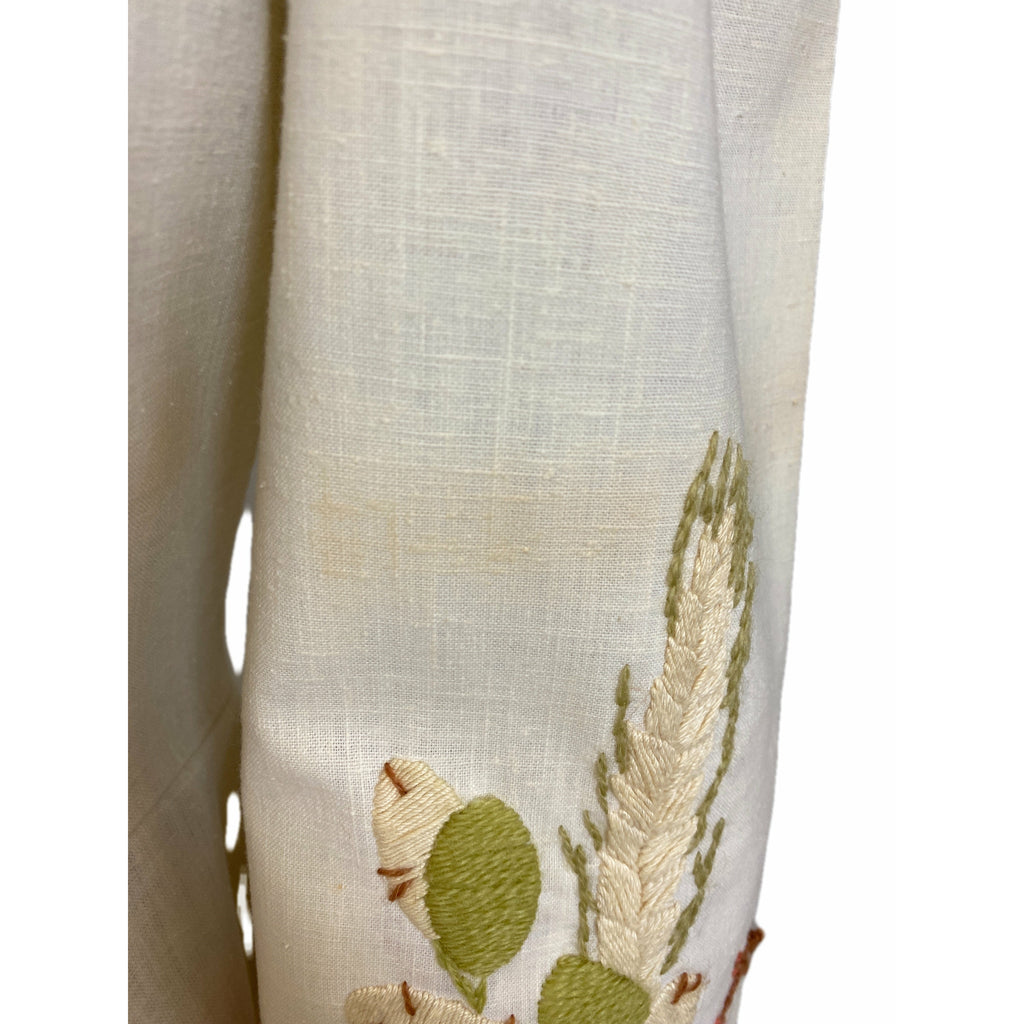 Vintage Linen Maxi Dress Gown Embroidered Mushrooms 1970s Empire Waist S Dresses The Best Vintage Clothing