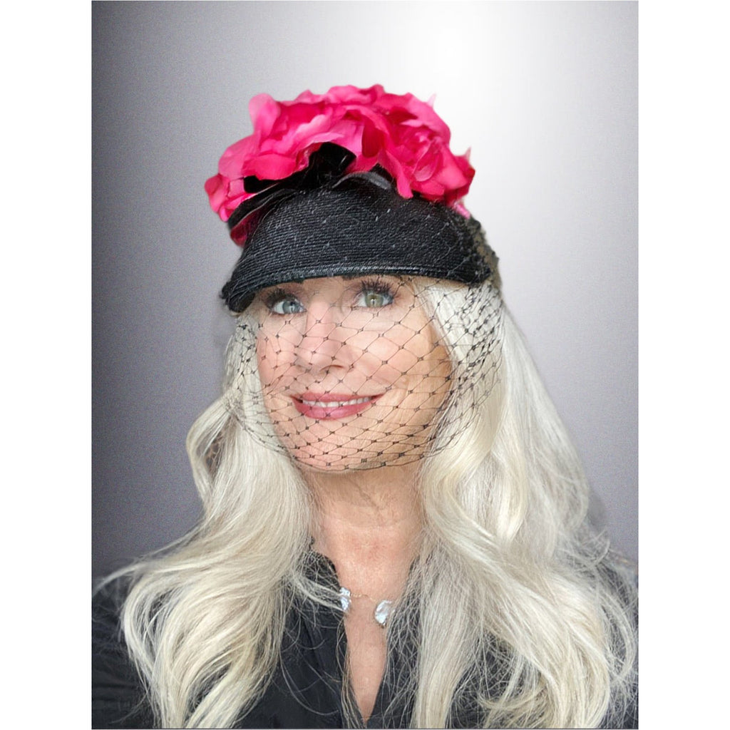 Vintage Ladies Bucket Hat Black Straw w/ Red Silk Flower Crown 1940s Hats,New Arrivals The Best Vintage Clothing