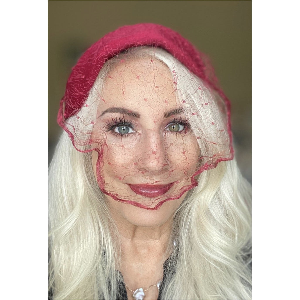 Vintage Womens Red Dark Pink Veiled Hat 1940s WW2 Razooks Plaza Hotel Guernsey Pie The Best Vintage Clothing