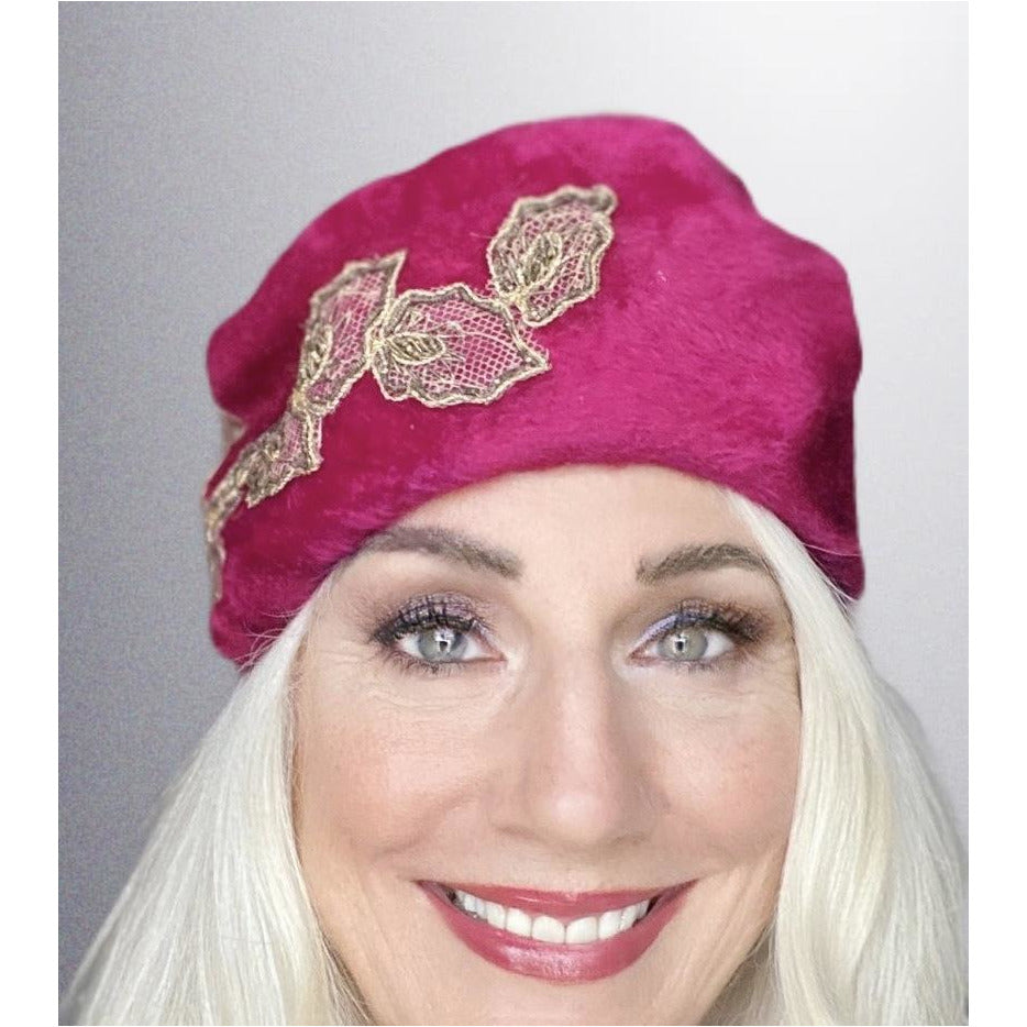 Vintage Oleg Cassini Tuban 1950s Pillbox Dark Pink Fur Felt 23" Embellished Church The Best Vintage Clothing